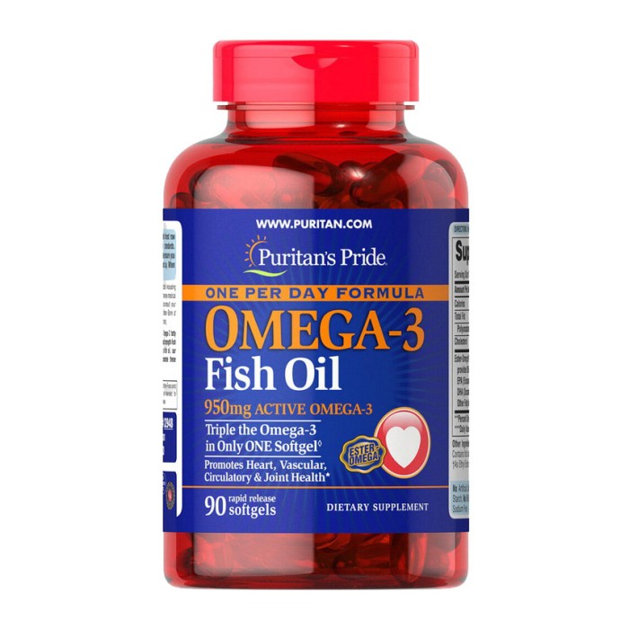 Риб'ячий жир Puritan's Pride Omega-3 950 мг, одна капсула на день (90 м'яких капсул)