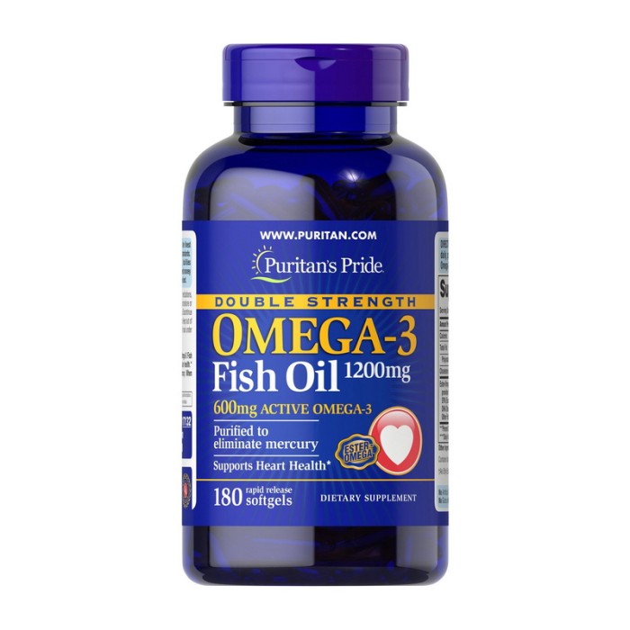 Риб'ячий жир Puritan's Pride Omega-3 1200 мг подвійної концентрації (180 м'яких капсул)