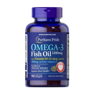 Puritan's Pride Omega-3 Fish Oil 1200 mg Plus Vitamin D3 1000 IU (90 softgels)