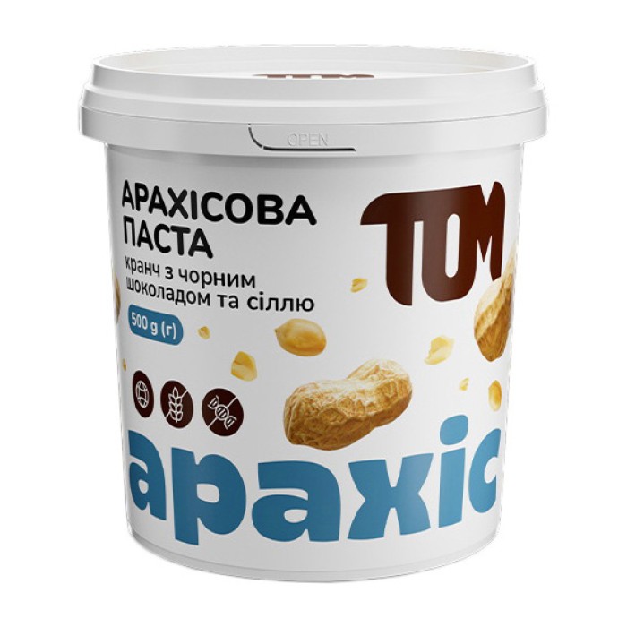 TOM peanut butter Арахісова Паста (500 g, кранч з чорним шоколадом та сiллю)