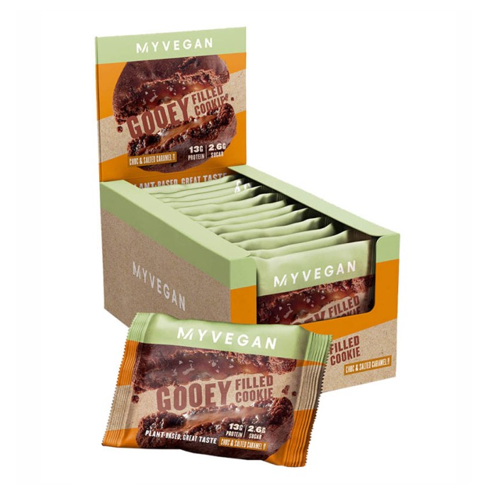 Протеїнове печиво з веганською начинкою - 12x75 г, подвійний шоколад та карамель
