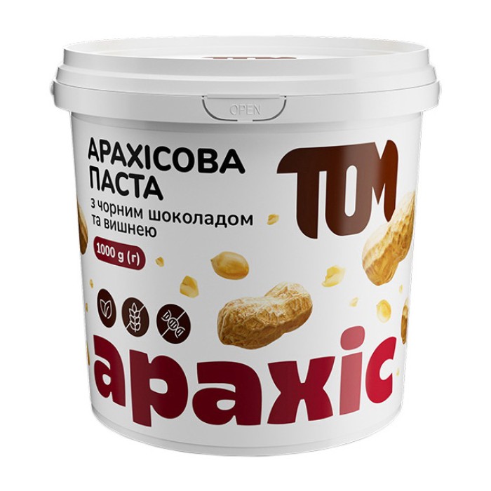 TOM peanut butter Арахісова Паста (1 kg, з чорним шоколадом та вишнею)
