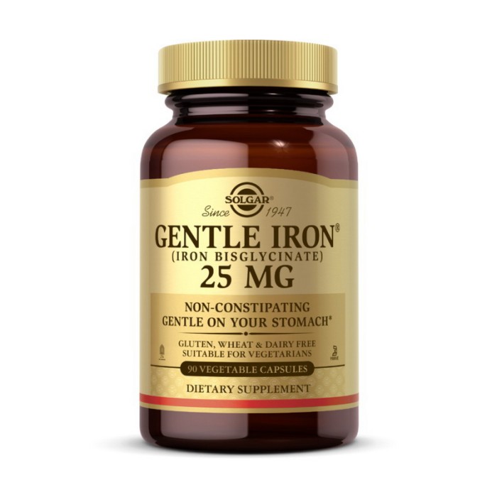 Solgar Gentle Iron 25 мг (бісгліцинат заліза) (90 рослинних капсул)