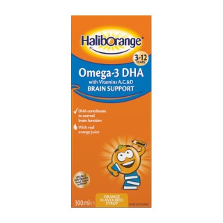 Haliborange Omega-3 DHA + вітаміни A, C та D для підтримки мозку (300 мл, апельсин)