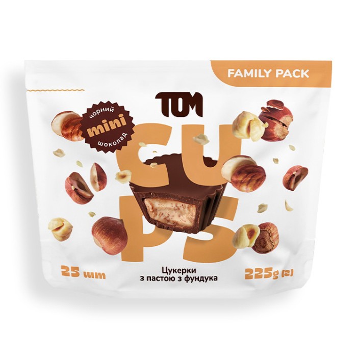TOM peanut butter Цукерки з пастою фундука чорний шоколад - Family Pack (225 g)