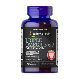 Puritan's Pride Triple Omega 3-6-9 Рыбий жир, лен и льняное масло (120 мягких капсул)