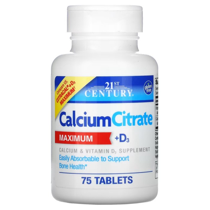 Витамины и минералы 21st Century Calcium Citrate + D3 Maximum, 75 таблеток