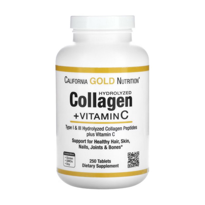 Гідролізований колаген California Gold Nutrition + вітамін С (250 таблеток)