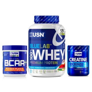 Набори Blue Lab 100% Whey Premium Protein (2 kg wheytella) + Micronized Creatine Monohydrate (500 g) + BCAA Power Punch (400 g cherry)