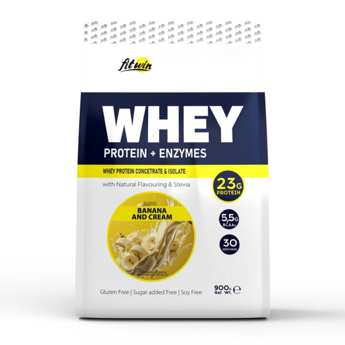 FitWin Whey Protein + Enzymes (900 g, banana and cream)