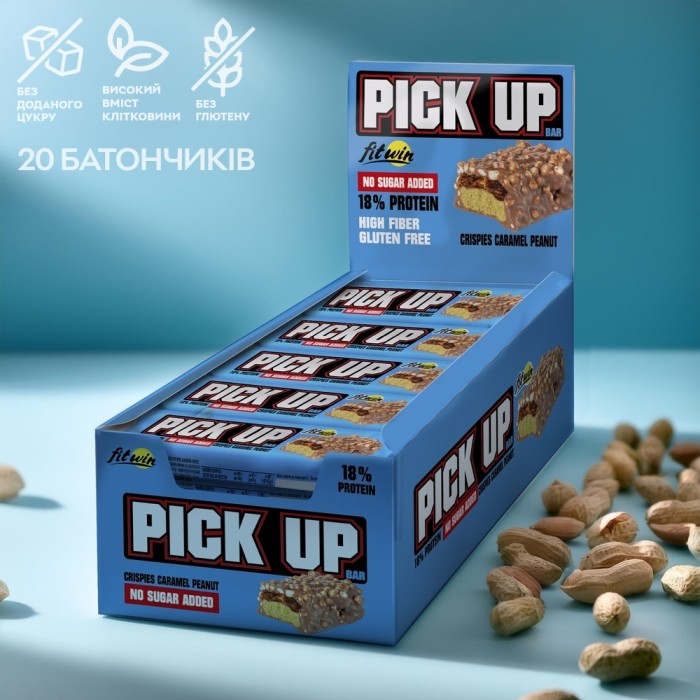 Батончик FitWin Pick Up, 20*45 грам - кранчі, карамель і арахіс