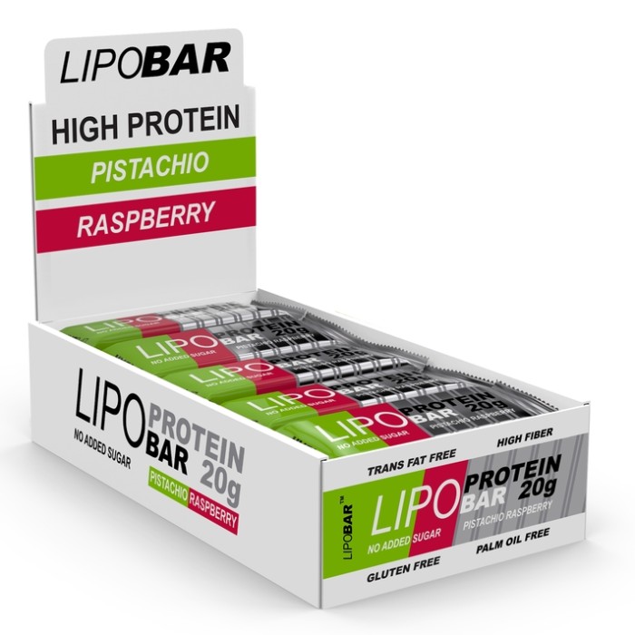 Батончик Lipobar Protein Bar БЛОК, 20*50 грам Фісташка-малина