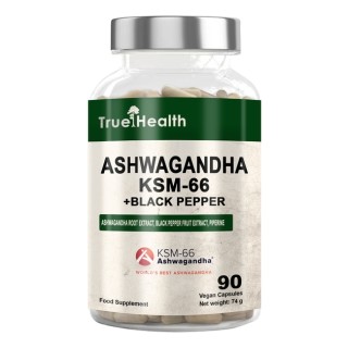 Натуральна добавка True Health Ashwagandha KSM-66 + Black Piperine, 90 вегакапсул