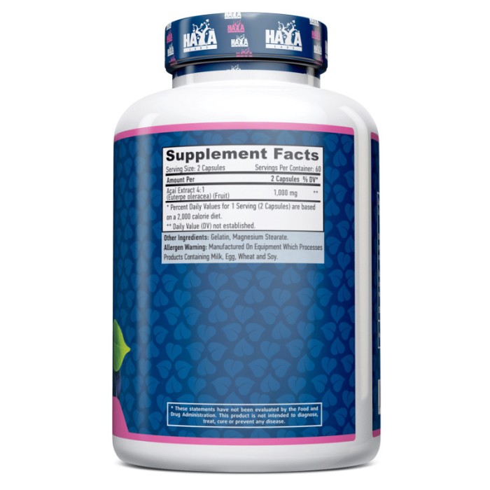 Натуральная добавка Haya Labs Acai 1000 mg, 120 капсул
