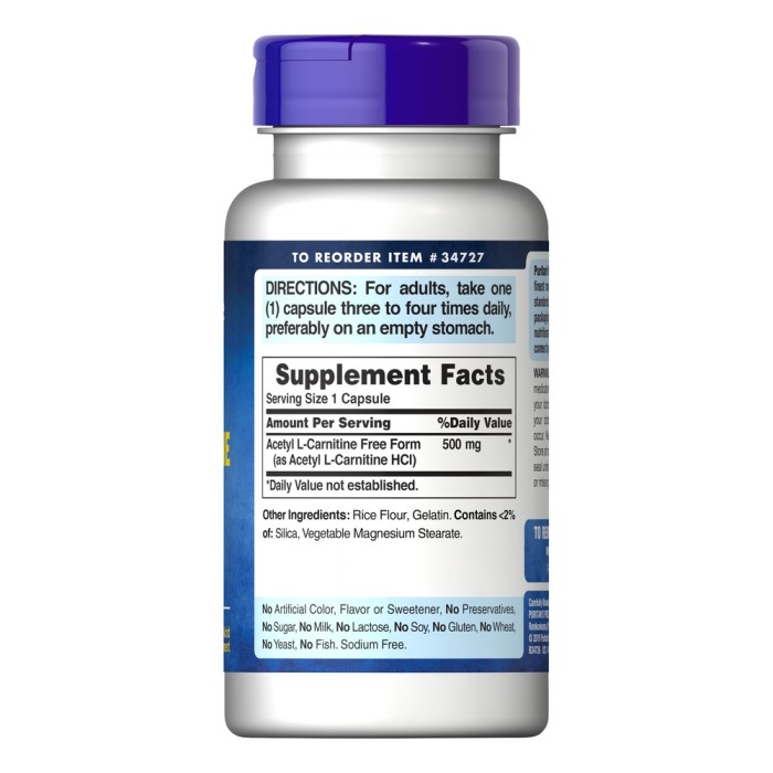 Жироспалювач Puritan's Pride Acetyl L-Carnitine 500 mg, 60 капсул