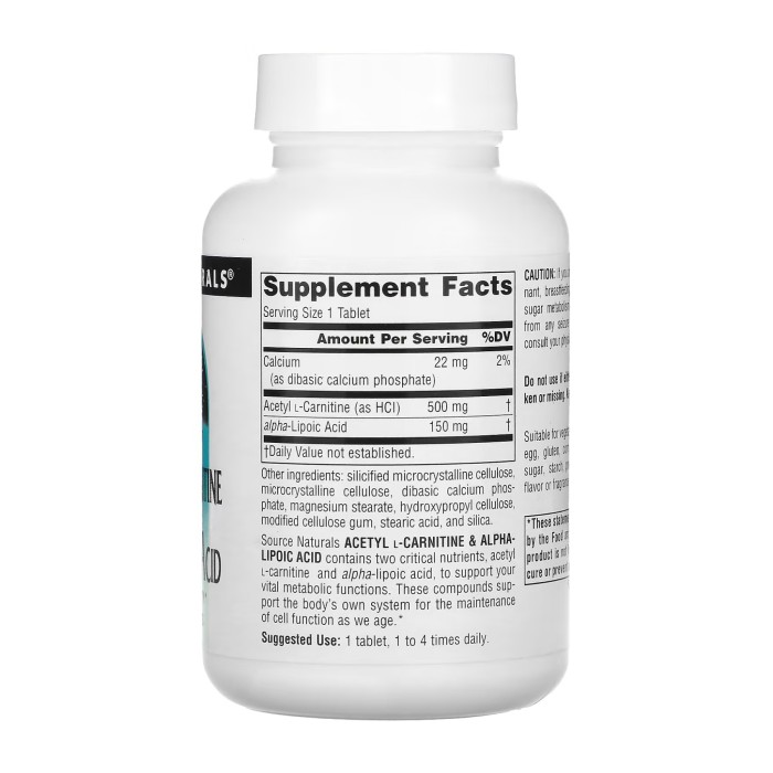 Ацетил L-карнітин та альфа-ліпоєва кислота 650 мг - 60 таблеток