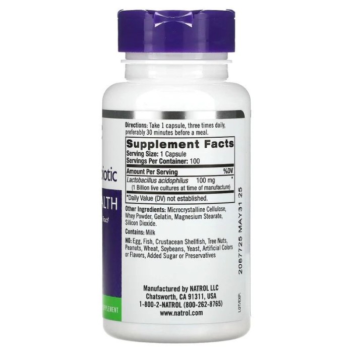 Пробіотики і пребіотики Natrol Acidophilus Probiotic, 100 капсул