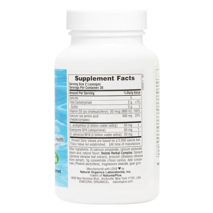 Пробіотики і пребіотики Natures Plus Adults Dental Care Probiotic, 60 льодяників