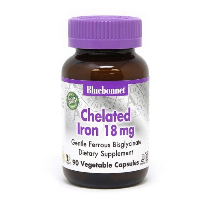 Вітаміни та мінерали Bluebonnet Albion Chelated Iron 18 mg, 90 вегакапсул