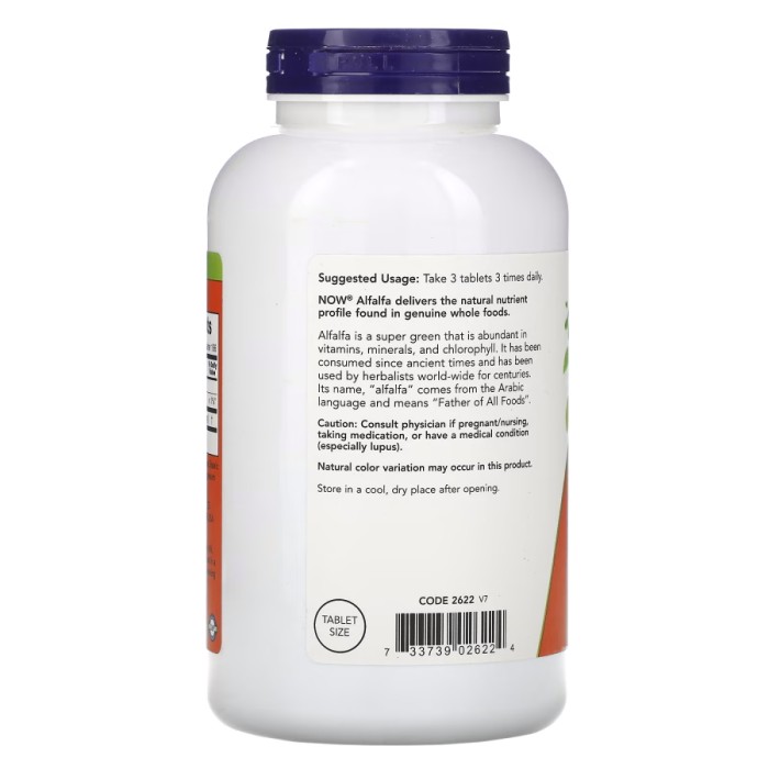 Натуральна добавка NOW Alfalfa 650 mg, 500 таблеток