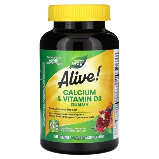Вітаміни та мінерали Nature's Way Alive! Calcium + Vitamin D3 Gummy, 60 желейок Малиновий лимонад та полуниця