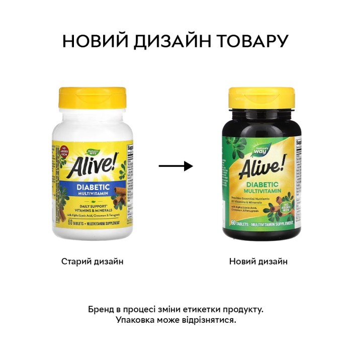 Вітаміни та мінерали Nature's Way Alive! Diabetic Multivitamin, 60 таблеток