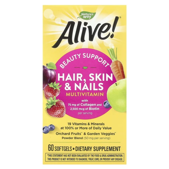 Вітаміни та мінерали Nature's Way Alive! Hair, Skin & Nails, 60 капсул