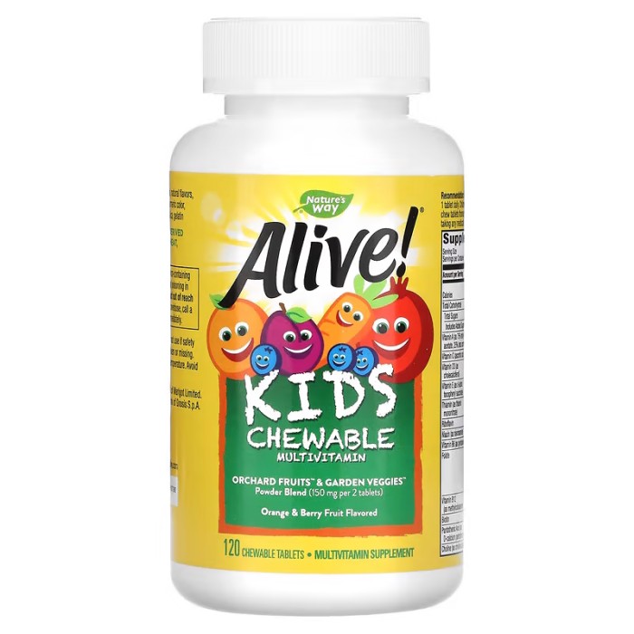 Вітаміни та мінерали Nature's Way Alive! Kids Chewable Multivitamin, 120 жувальних таблеток Апельсин-ягоди