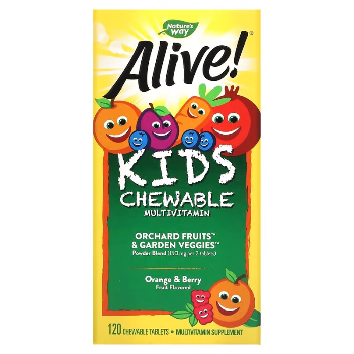 Вітаміни та мінерали Nature's Way Alive! Kids Chewable Multivitamin, 120 жувальних таблеток Апельсин-ягоди