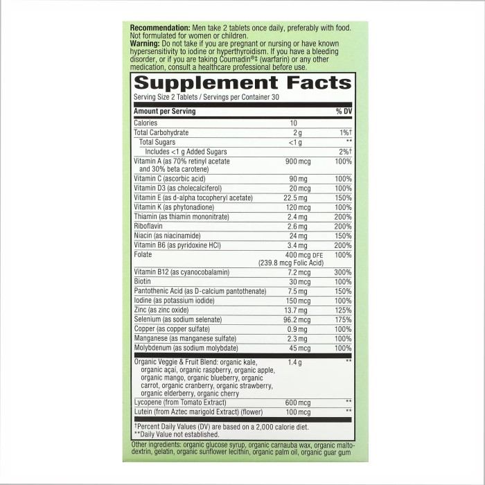 Alive Organic Garden Goodness Men - 60 таблеток