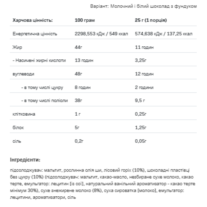 Горіхова любов - 500 г хрусткого молочно-білого шоколаду з фундуком