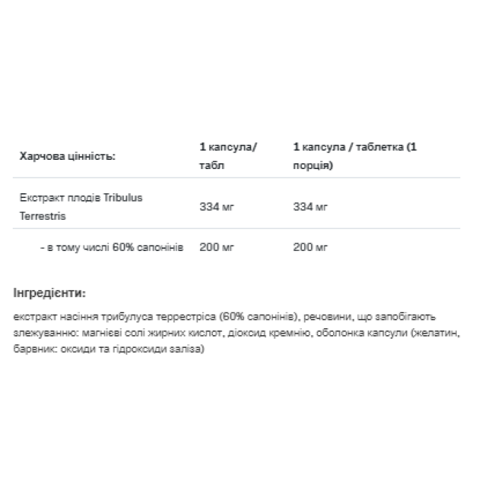 Підсилювач тестостерону Tribulus - 100 капсул