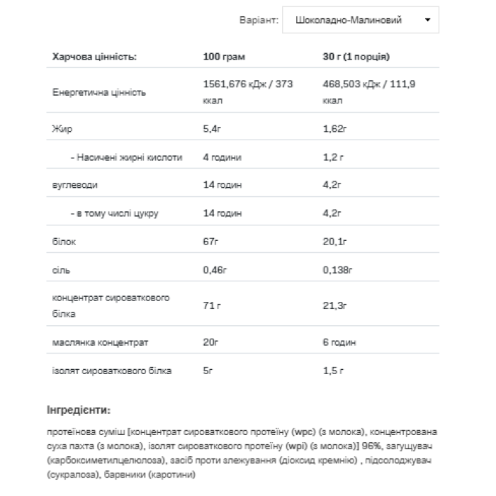 Whey Delicious - 700 г шоколаду з малиною