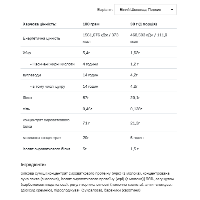 Whey Delicious - 700 г білого шоколаду з персиком