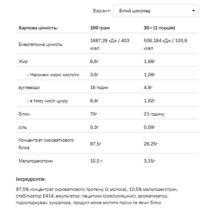 Сывороточный протеин - 2270 г, белый шоколад