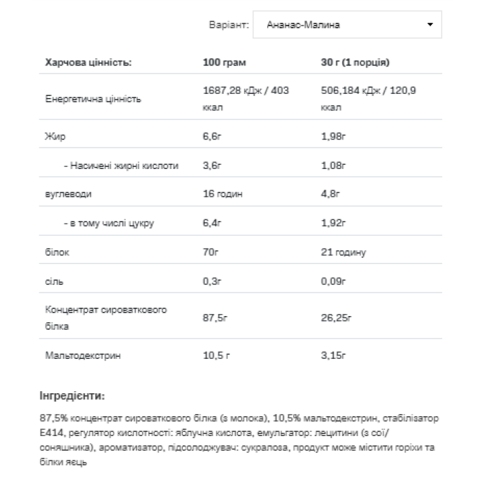 Сироватковий протеїн - 908 г Ананас Малина