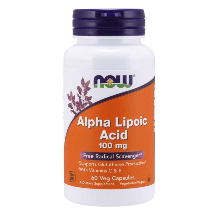 Естественная добавка NOW Alpha Lipoic Acid 100 mg, 60 вегакапсул.