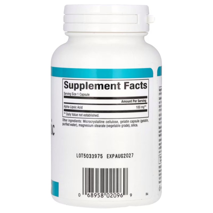 Натуральна добавка Natural Factors Alpha-Lipoic Acid 100 mg, 120 капсул
