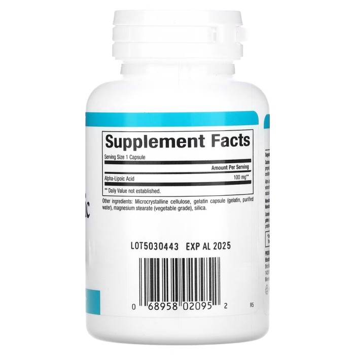 Натуральна добавка Natural Factors Alpha-Lipoic Acid 100 mg, 60 капсул