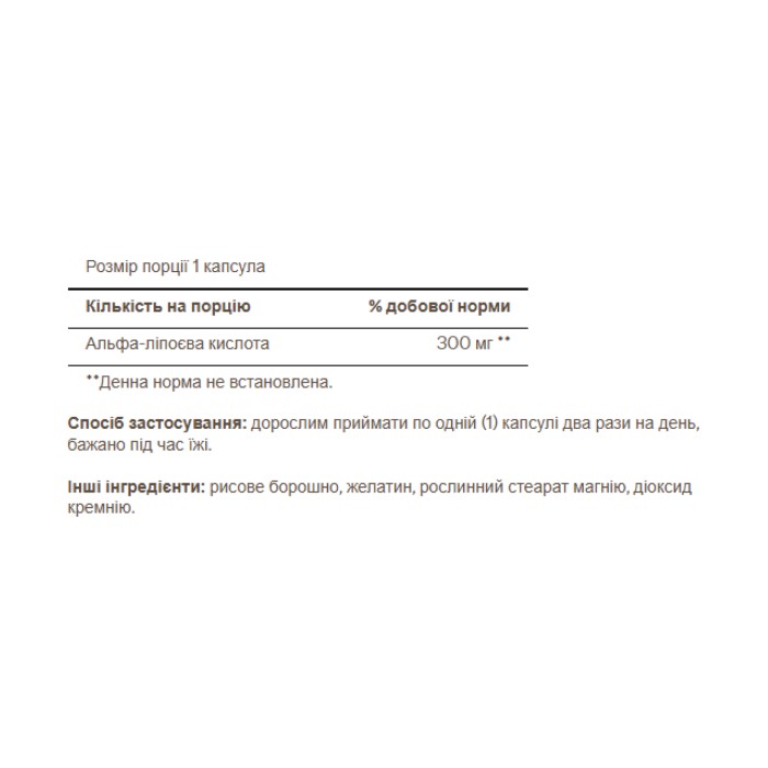 Alpha Lipoic Acid 300mg - 60 caps (Повреждена крышка)