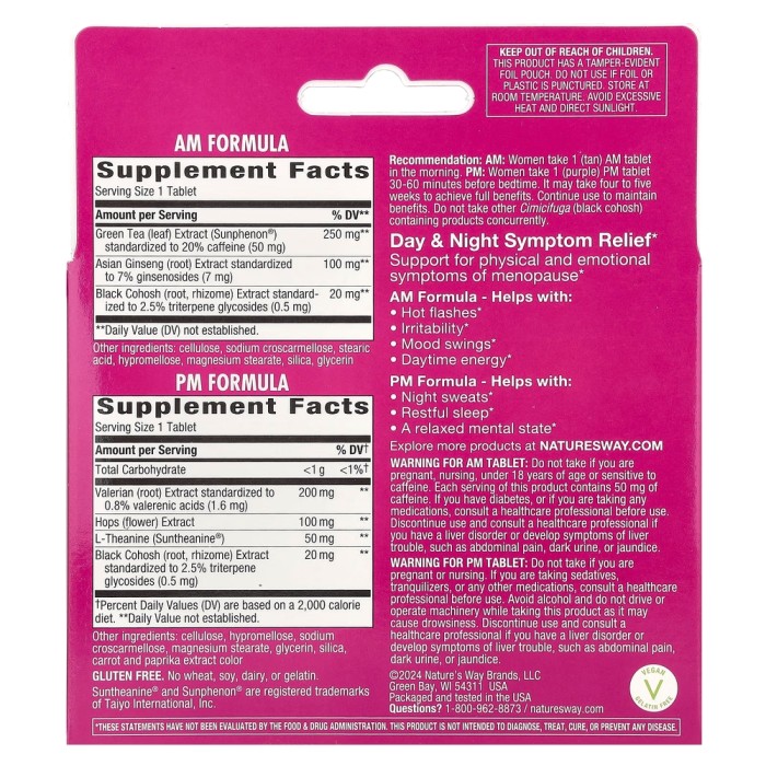 Натуральна добавка Nature's Way AM/PM Menopause Formula, 60 таблеток