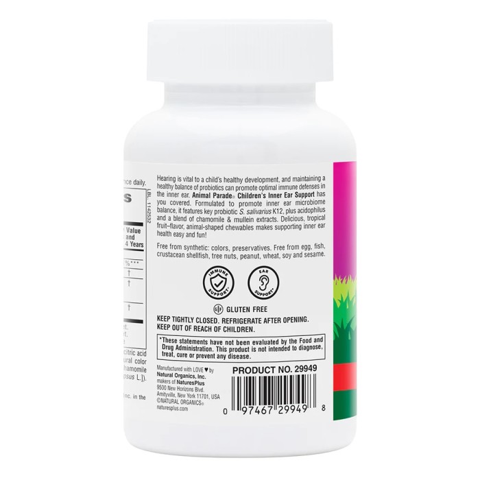 Пробіотики і пребіотики Natures Plus Animal Parade Children’s Inner Ear, 90 жувальних таблеток Вишня