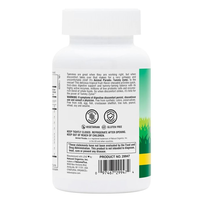 Пробіотики і пребіотики Natures Plus Animal Parade Children's Tummy Zume, 90 жувальних таблеток Тропічні фрукти