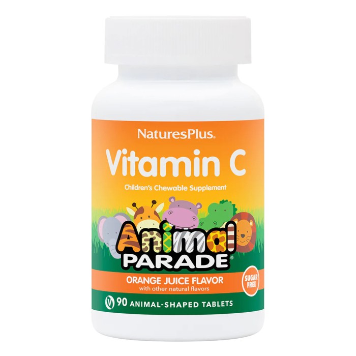 Вітаміни та мінерали Natures Plus Animal Parade Vitamin C Sugar-Free, 90 жувальних таблеток Апельсин