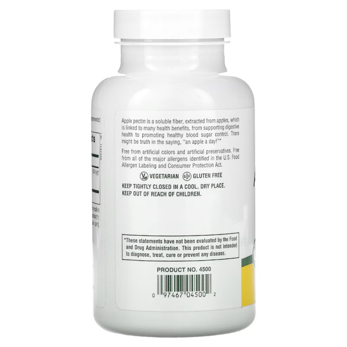 Натуральная добавка Natures Plus Apple Pectin 500 mg, 180 таблеток