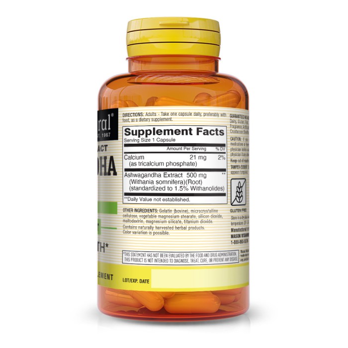 Естественная добавка Mason Natural Ashwagandha 500 mg, 60 капсул