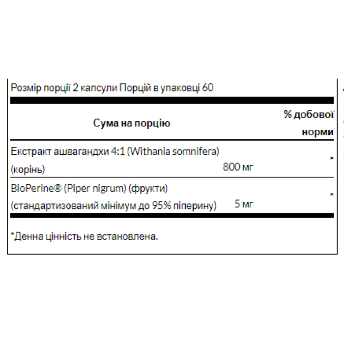 Ашваганда з чорним перцем - 120 капсул