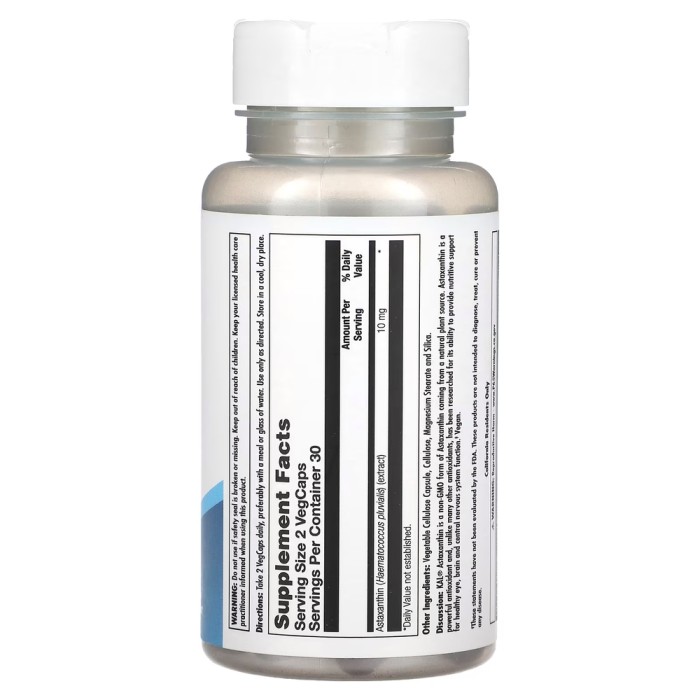 Естественная добавка KAL Astaxanthin 10 mg, 60 вегакапсул.