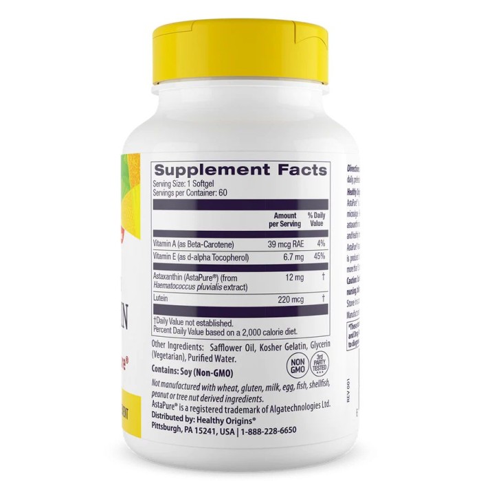 Натуральна добавка Healthy Origins Astaxanthin Triple Strength 12 mg, 60 капсул