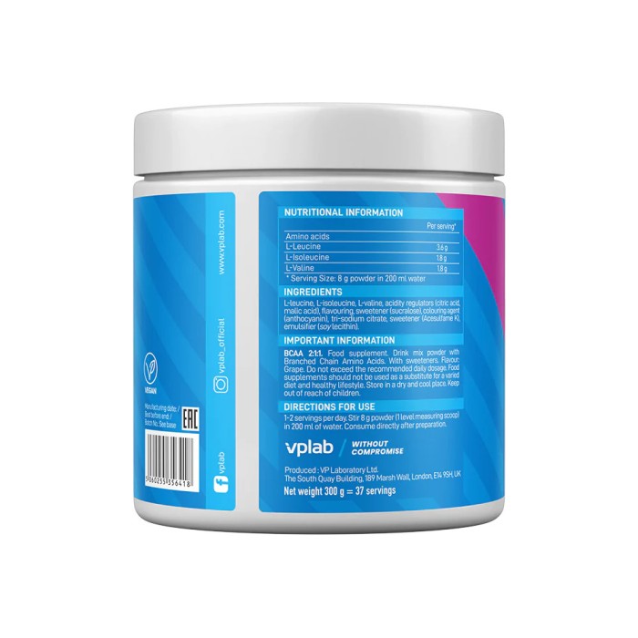 Амінокислота BCAA VPLab BCAA 2:1:1, 300 грам Малина